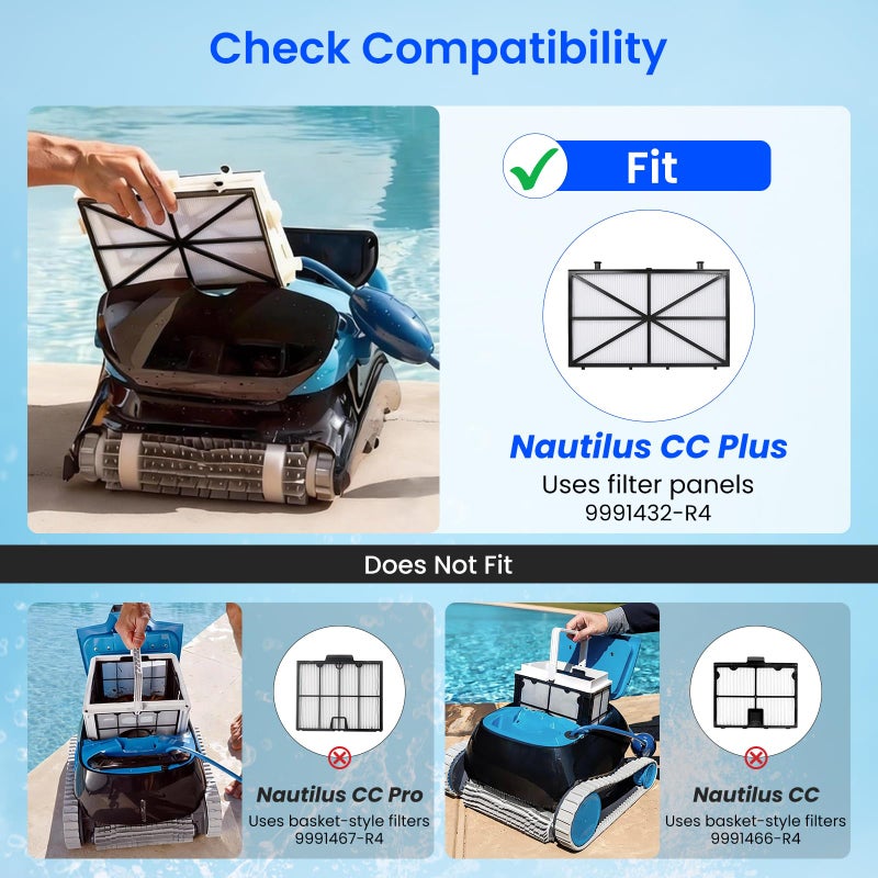 Future Way Ultra Fine Cartridge Filter Panels Compatible with Dolphin Nautilus CC Plus (Not for Nautilus CC or Nautilus CC Pro) , M200/M400/M500, Pool Cleaner Replacement Part # 9991432-R4 (4 Packs) - Image 3